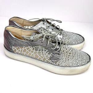 STUART WEITZMAN Women's Size 7 M Lace Gray Silver Leather Crystals Sneakers